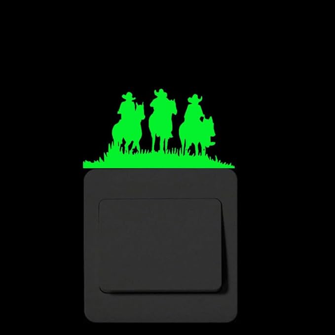 2pcs Light Switch Decals Luminous Nostalgic Three Riding Cowboys Pattern Wall Sticker Decor Art Mural Baby Nursery Room, Green