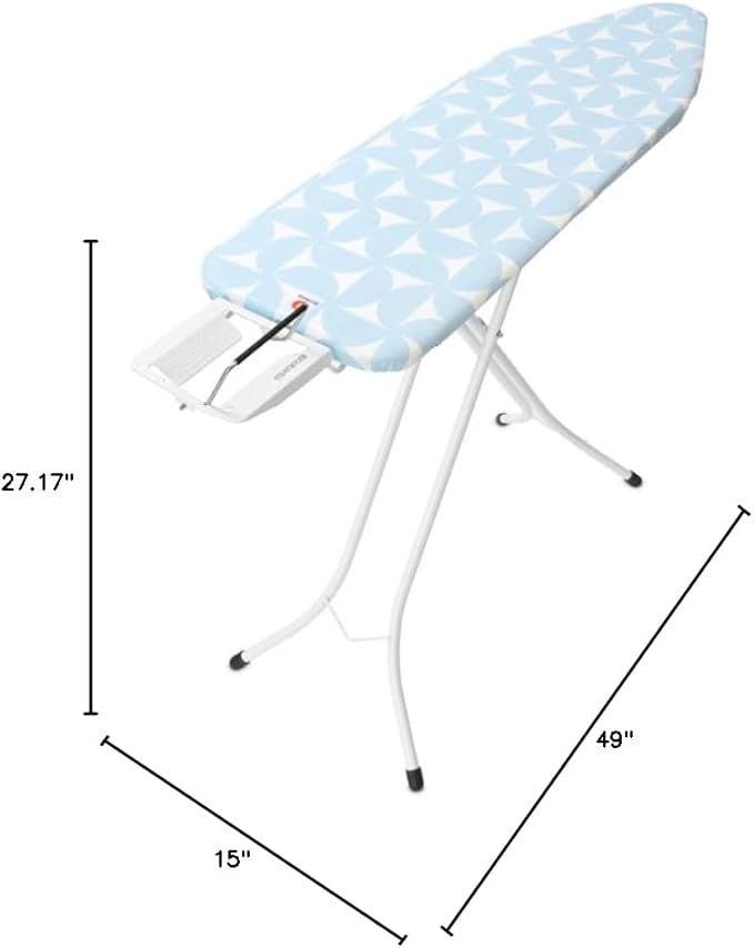Brabantia Size B Ironing Board (49x15 in) 7 Height Options, Adjustable Steam Iron Rest Holder (Fresh Breeze) Non-Slip Feet, Anti-Collapse Child Locks