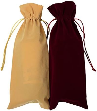 4 Pcs Luxury Velvet Wine Bottle Gift Bags with Double Drawstring Closure for Champagne Wedding Party(15" x 6.3")