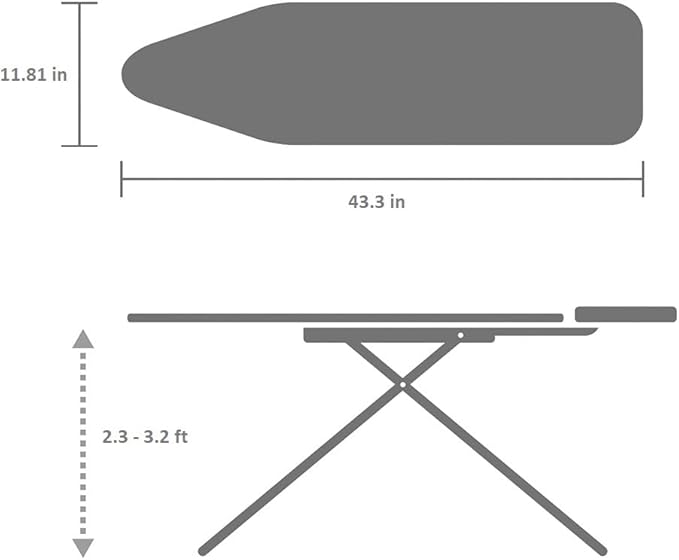 Brabantia Size A Compact Small Ironing Board (43x12 in) 7 Height Options, Adjustable Steam Iron Rest Holder (Morning Breeze) Non-Slip Feet, Anti-Collapse Child Locks