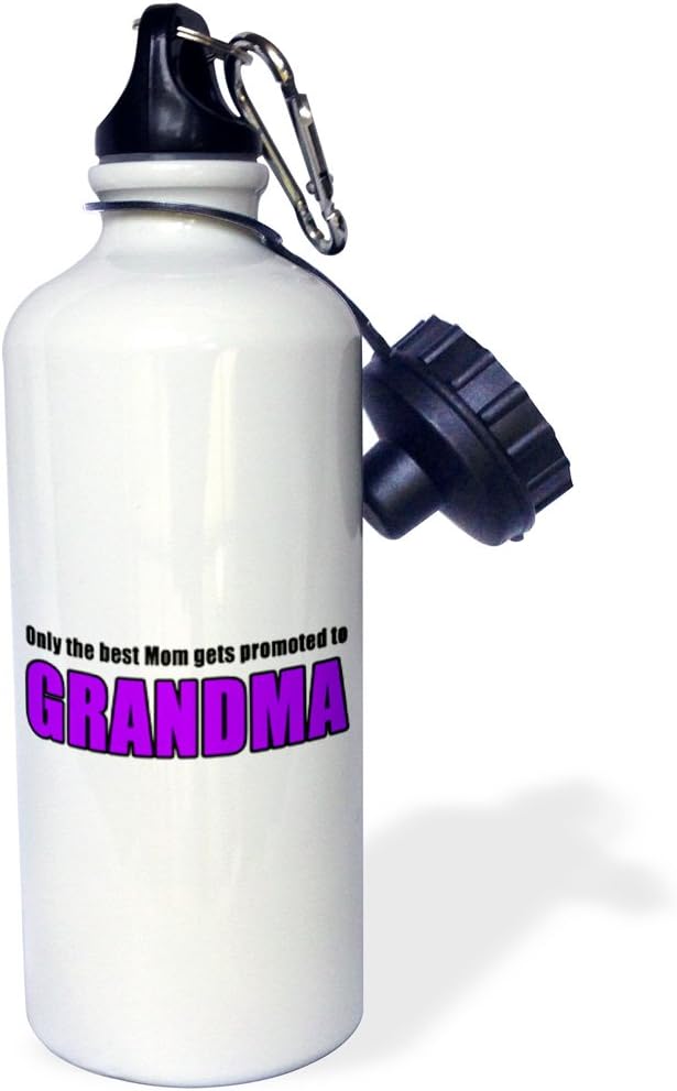 3dRose Only The Best Mom Gets Promoted to Grandma Purple Sports Water Bottle, 21 oz, White