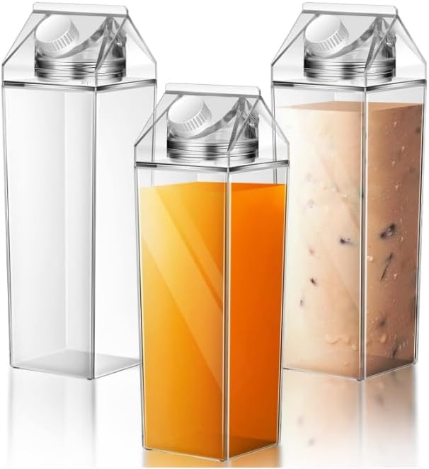 2pcs 1L Milk Carton Water Bottle, Clear Plastic Milk Box