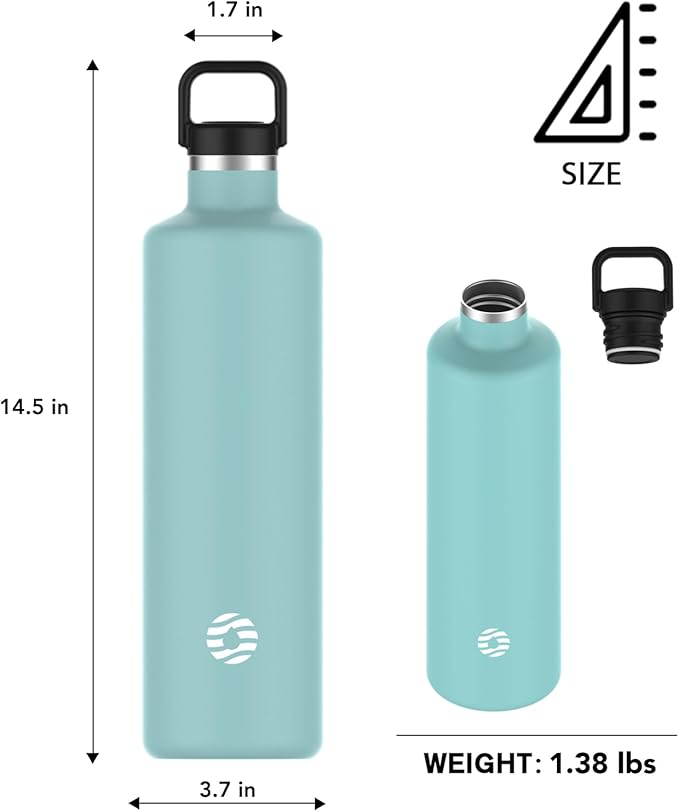 60oz Water Bottle with Carrier Bag, Large Insulated Water Bottle, Stainless Steel Water Bottles, Double Walled Insulated Thermo for Hot Drinks/Cold Drinks, Great for Gym, Hiking, Camping (Teal Blue)