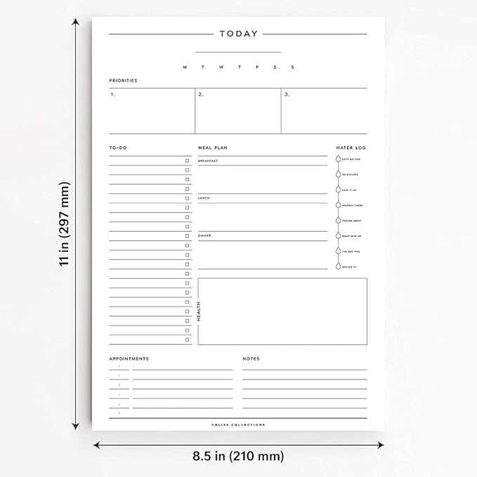 Bliss Collections Daily Planning Pad, To Do List Notebook - Undated Tear-Off Sheets Notepad - Work Calendar, Organizer, Scheduler for Goals, Tasks - Minimalist, 8.5" x 11", 50 Sheets