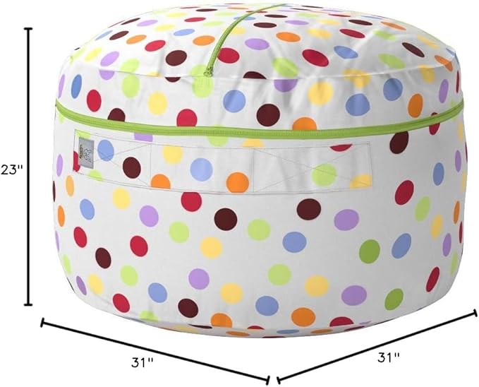2 Sizes in 1 Stuffed Animal Storage Bean Bag Chair Cover for Kids & Adults | Washable XL Stuffie Seat | 100% Cotton | Pouf Organizer for Plush Toys, Linens, Quilts & Pillows | Polka Dots