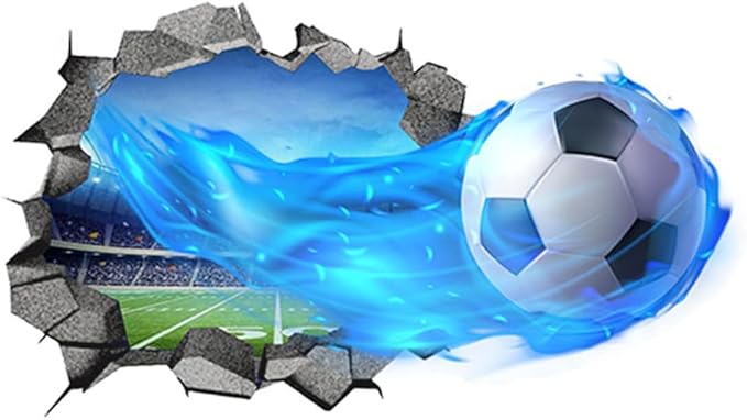 3D Soccer Wall Stickers Removable Soccer Wall Decals for Boys Break Through The Wall Vinyl Football Soccer Wall Stickers Murals Vinyls Decals for Teenager Room Playroom Decor (T0168)
