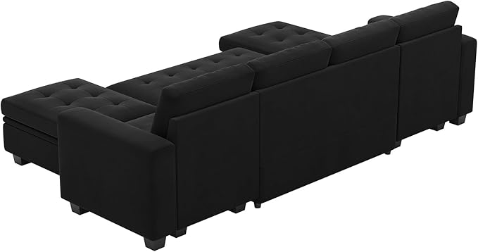 Belffin Modular Sectional Sleeper Sofa with Pull Out Bed Velvet Convertible U Shaped Sectional Sofa Couch with Storage Chaises for Living Room Black