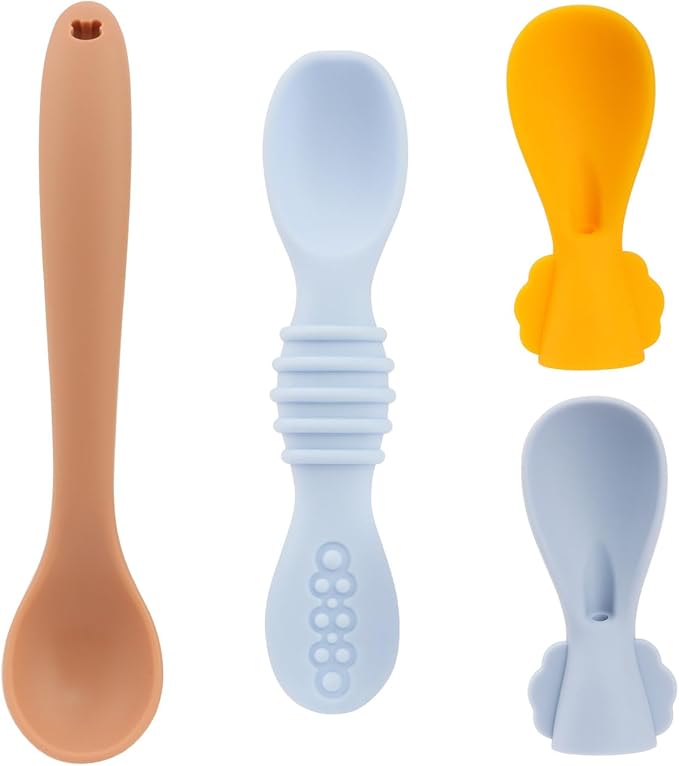 4Pc Baby & Toddler Feeding Set | First Stage & Self-Feeding Spoons for 4-6+ Months | Silicone Baby Spoons & Pouch Spoon Attachments for Easy Meals…