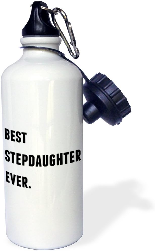3dRose Best Stepdaughter Ever, Black Letters On A White Background Sports Water Bottle, 21 oz, Multicolored