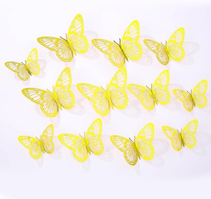 3D Butterfly Wall Decor 48 Pcs 4 Colors 3 Sizes,Gold Silver Laser Rose Butterfly Decorations for Butterfly Birthday Decorations Butterfly Party Decorations Cake Decorations,Removable Sticker (Style-G)