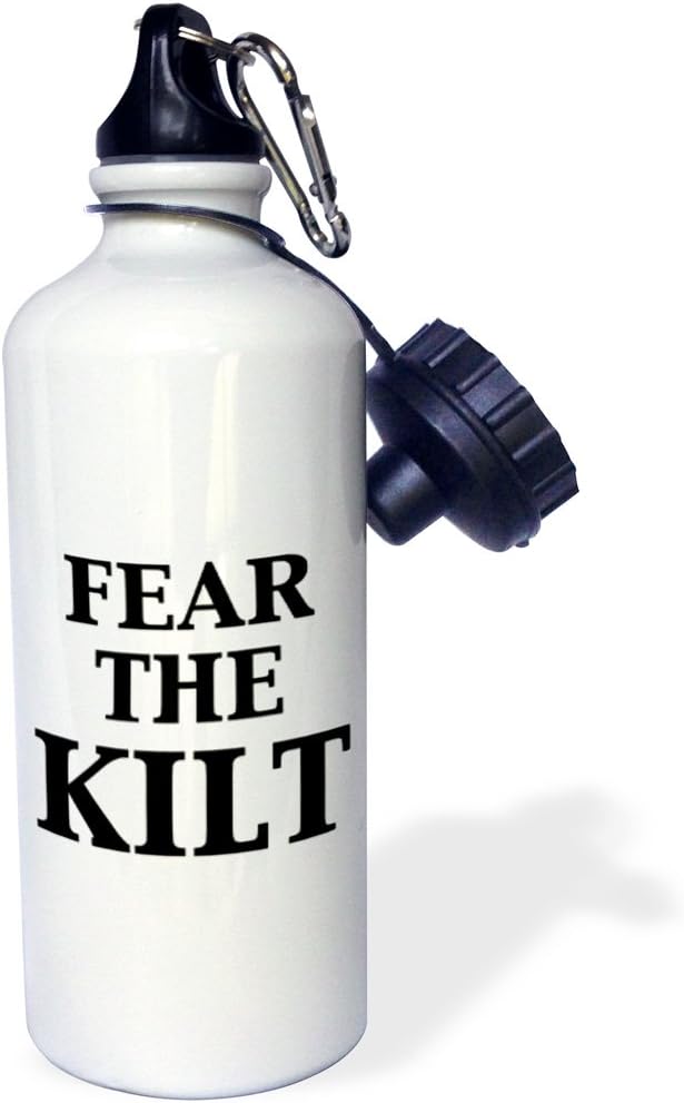 3dRose Fear The Kilt Sports Water Bottle, 21 oz, White