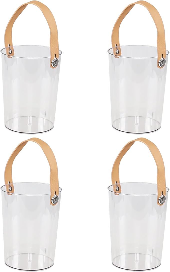 4-Pack 4.5 Quart Clear Acrylic Round Champagne Bucket, Plastic Clear Ice Bucket with Handle