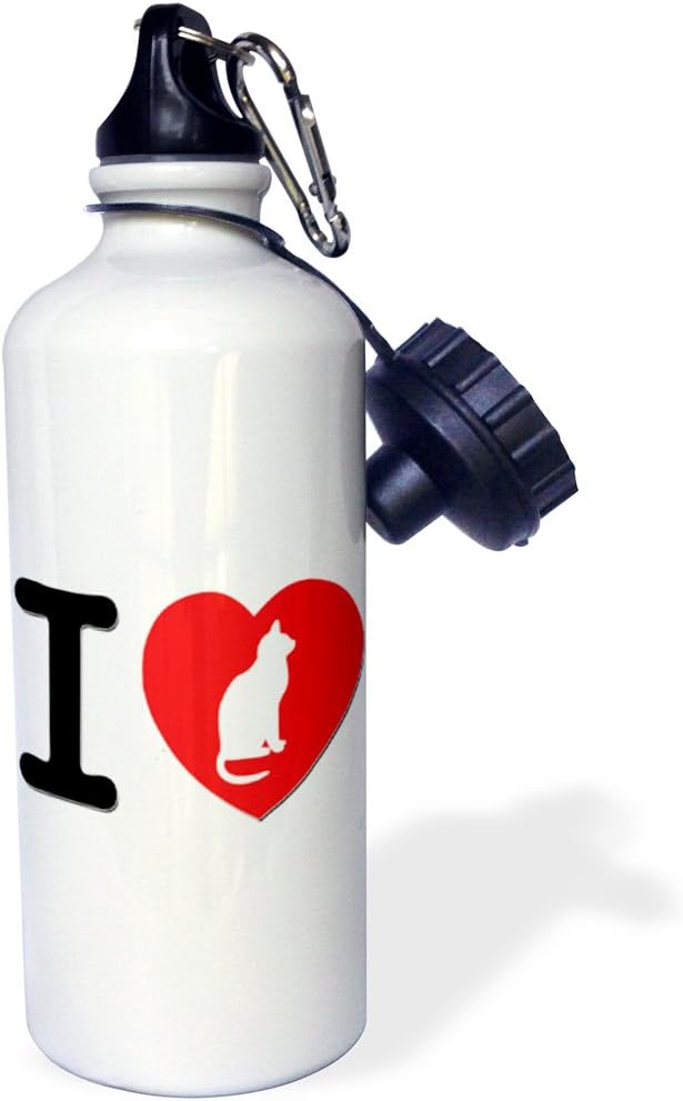 3dRose "I Love Cats With Heart" Sports Water Bottle, 21 oz, White