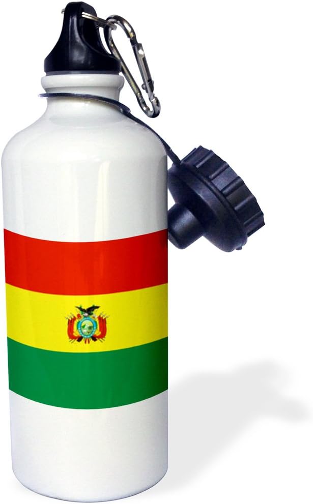 3dRose "Bolivian Flag with coat of arms-Bolivia red yellow green stripe-world state flags-La Tricolor" Sports Water Bottle, 21 oz, White