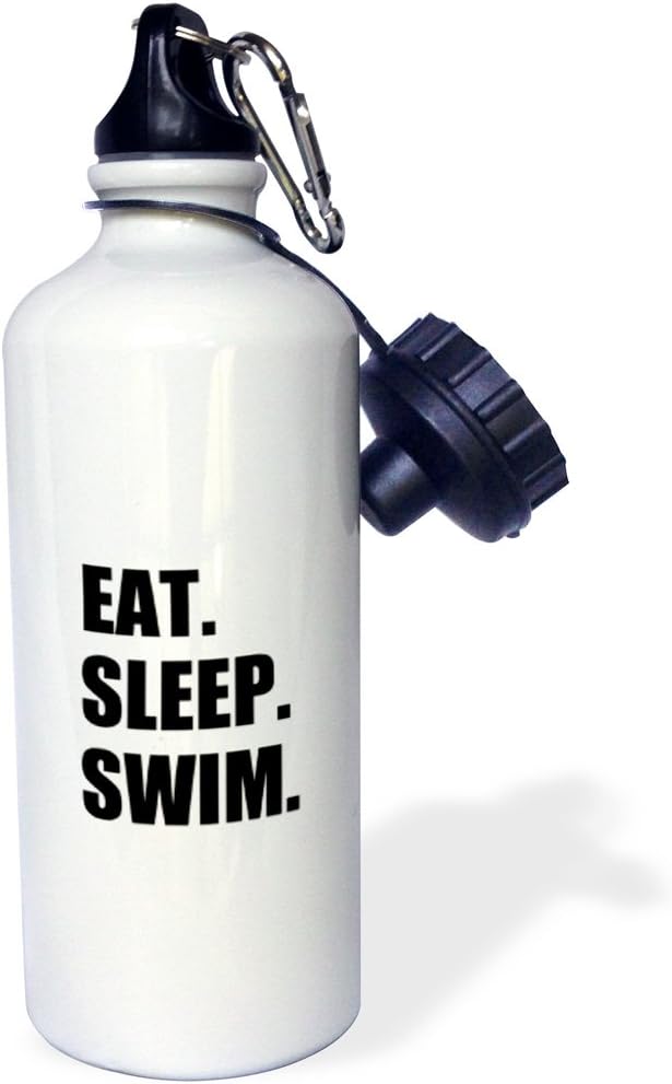 3dRose Eat Sleep Swimming Enthusiast-Swimmer Passion-Black Text Sports Water Bottle, 21oz, Multicolored
