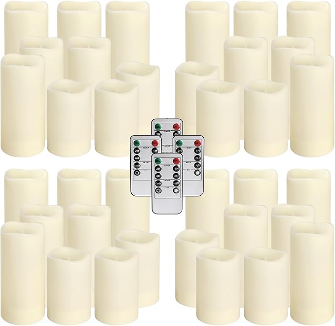 36-Pack Flickering Flameless Candles with Remote Control - LED Fake Candle Perfect for Wedding,Outdoor,Table,Halloween,Christmas Decor - Create a Magical Ambiance Effortlessly(Three Sizes)