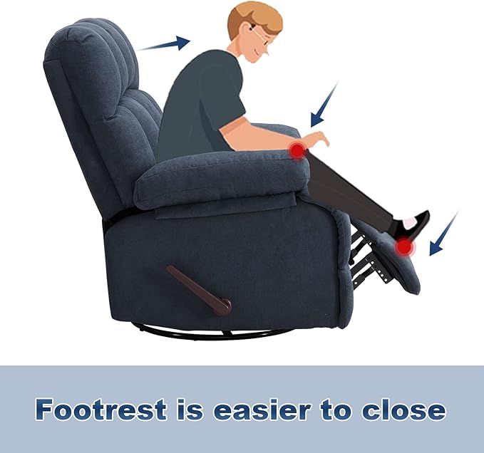 2PCS Oversized Recliner Chair, 360° Swivel Rocker Recliner for Big Man, Extra Wide Manual Recliner, Overstuffed Soft Rocking Sofa Chair for Living Room(Grey)