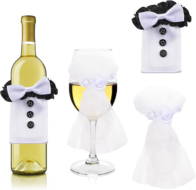 2 Set Bride and Groom Wine Bottle Covers, Wedding Wine Bottle Set Wedding Gifts for The Couple Wine bottle Dress Wedding Centerpieces Decorations