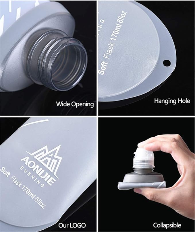 AONIJIE 2 Pcs Sports Collapsible BPA Free- TPU Soft Drink Water Kettle Foldable Flask Energy Gel Salt Pill Water Bottle (170ml Soft kettle-2pcs)