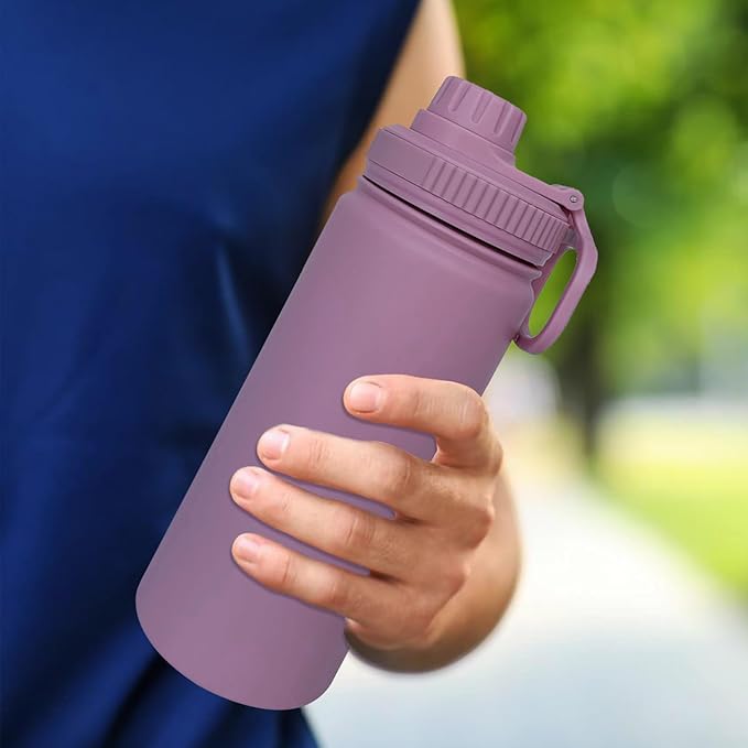 18oz Insulated Water Bottle ,Stainless Steel Sports Water Cup Flask with 2 Lids, Wide Mouth Travel Thermal Mug,Outdoor Sports Bottle(Jelly Purple)