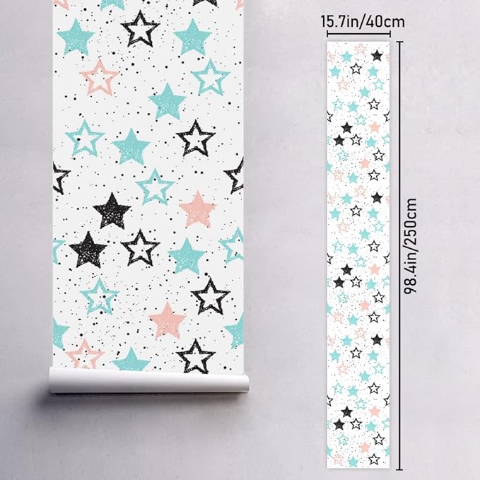 Amaonm Removable 15.8 x 98.4inch Wall Decals DIY Wallpaper Wall Stickers Murals Decor for Kids Babys Girls Bedroom Teens Nursery Living Room Door Desk Decoration (Star)