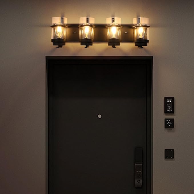Bathroom Vanity Light Fixtures,4 Lights Matte Black Vanity Lights, Industrial Black Wall Sconces 4 Lights,Farmhouse Bathroom Lights(Bulbs not Included)