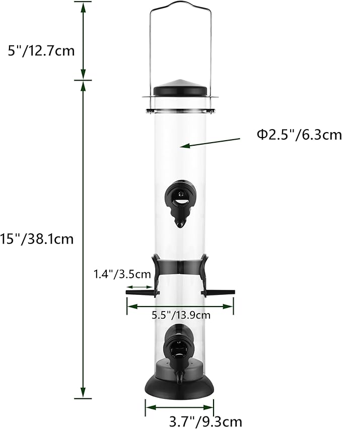Bird Feeders for Outdoors Hanging,Finch Feeders for Outside,Chew-Proof Hanging Bird Feeder,Rust-Proof Birdfeeder,Squirrel Proof 6 Ports Metal Bird Feeder,14 Inch,1 Pack,Black