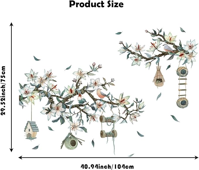 Bird on The Tree Branch Wall Decals Fresh Magnolia Spring Wall Stickers Living Room Bedroom Sofa TV Background Wall Decor