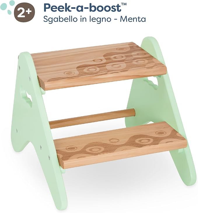 B. toys- B. spaces- B. spaces by Battat – Kids Wooden Two Step Stool – Peek-A-Boost – Mint & Wood- 2 Years +