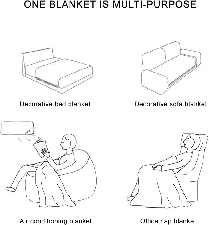 Boho Throw Blanket - Bohemian Fringe Tassels, for Bed Couch Soft ChairBlanket Double Sided (50"x70") (Blue)