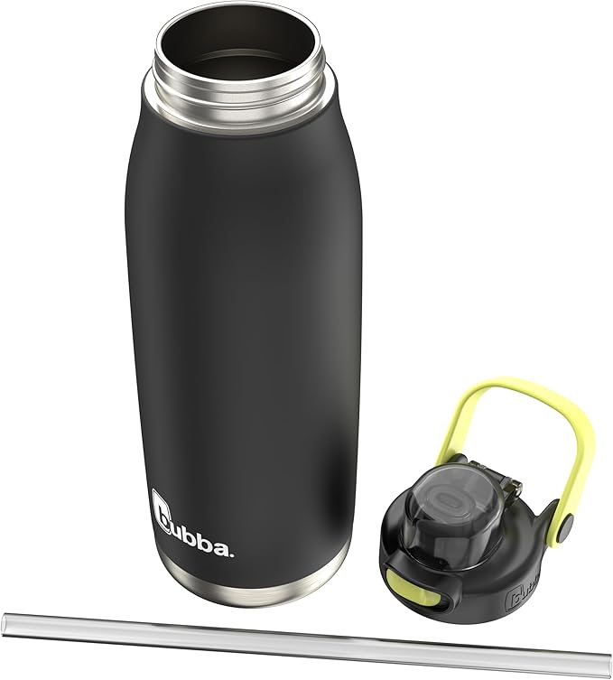 Bubba Radiant Stainless-Steel Water Bottle with Pop-Up Straw, 32oz, Rubberized Licorice