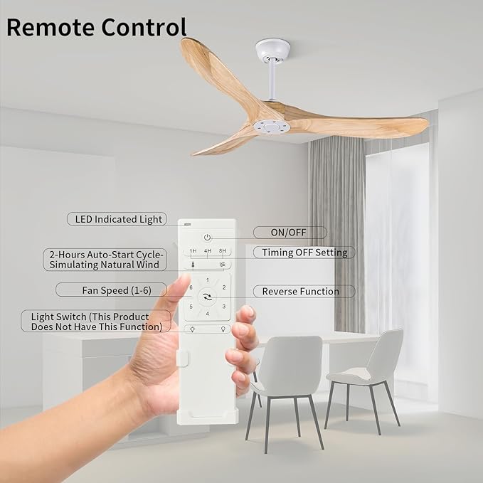 Bigzone 52" Modern Ceiling Fan No Light, DC Motor Energy Saving, 3 Solid Wood Blades, Outdoor Ceiling Fan With Remote Control,Reversible Blades