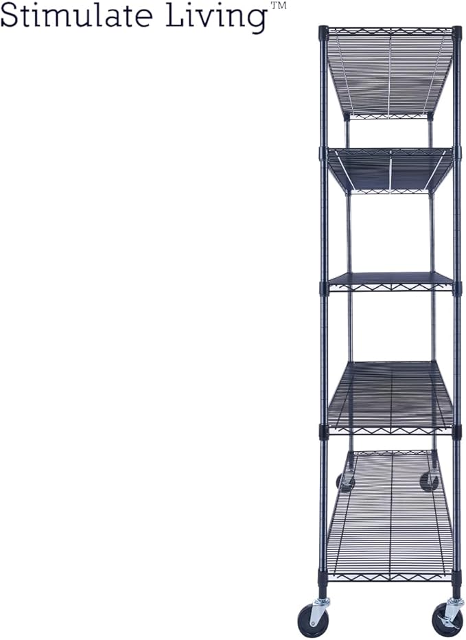 60"x18"x72" Prime Heavy Duty Black 5-Tier Wire Shelving NSF 4000 LBS MAX Capacity Storage Rack for Commercial, Hospital, School, Garage, and Kitchen Uses (with Wheels)