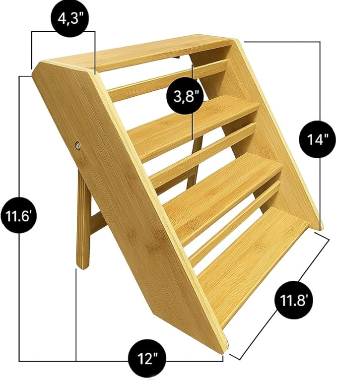 Bamboo Spice Rack Organizer - 3 Tier Foldable Wooden Spice Rack for Countertop, Cabinet & Drawer- Organic Bamboo-Extra Sturdy Wooden Spice Shelf, No Spice Jars Included