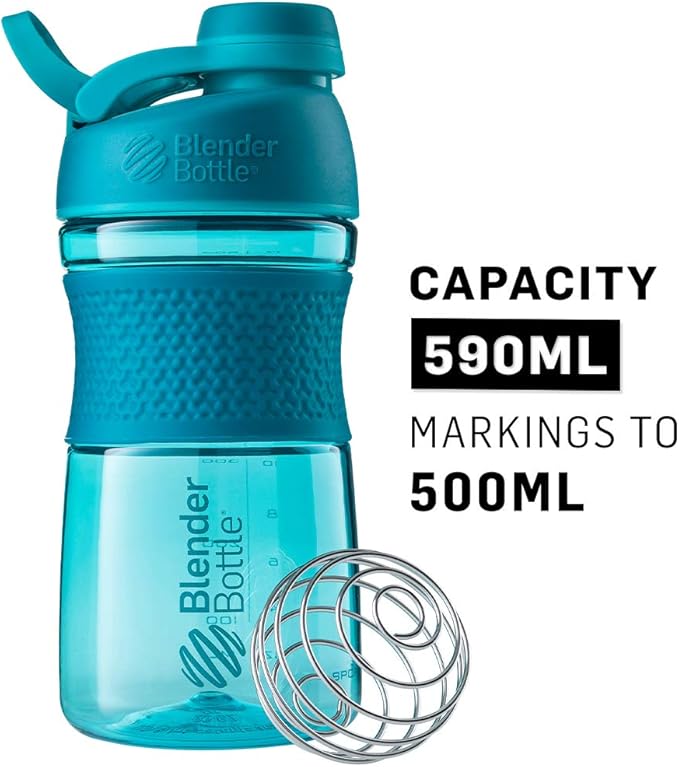 BlenderBottle 20oz SportMixer Protein Shaker Bottles, Black & Teal, Bundle of 2