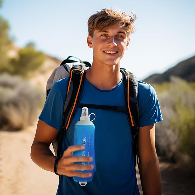 Blue Soft Flask, TPU Foldable Running Hydration Flask, for Hydration Packs/Running Vests-Running, Hiking, Cycling Folding Bottle-5 oz (150 ml)