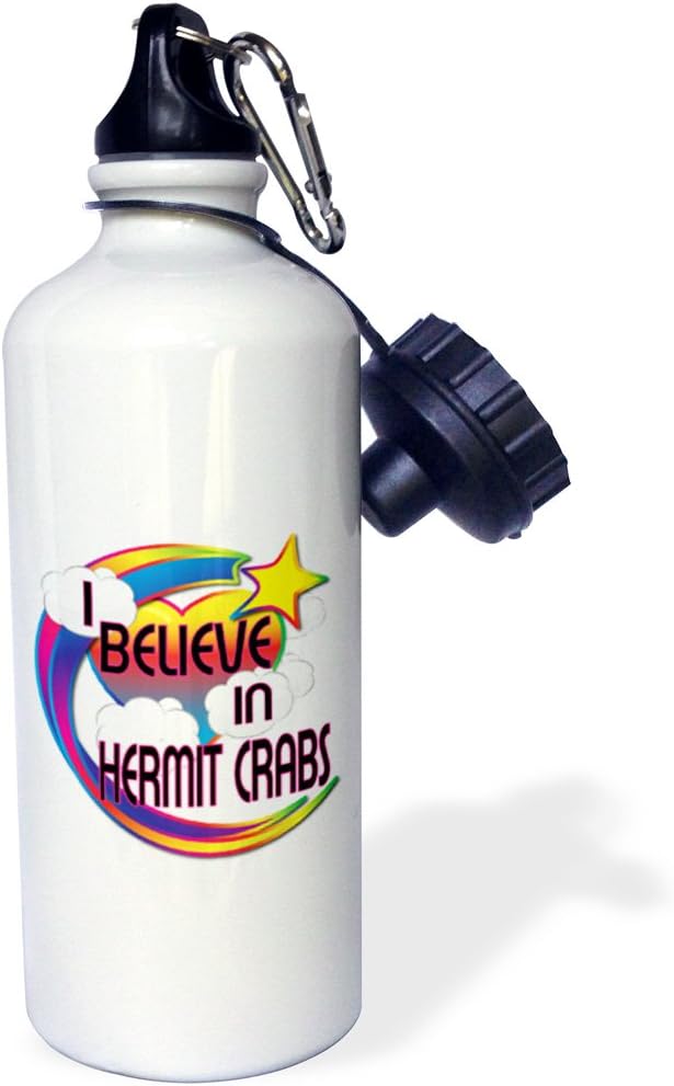 3dRose Hermit Crabs Cute Believer Design-Sports Water Bottle, 21oz , 21 oz, Multicolor