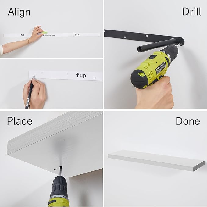 BAYKA Floating Shelves for Wall, 36 inches Wall Mounted Rustic Wood Shelves for Bathroom, Bedroom, Living Room, for Storage/Decor with 30lbs Capacity๏ผWhite,Set of 3