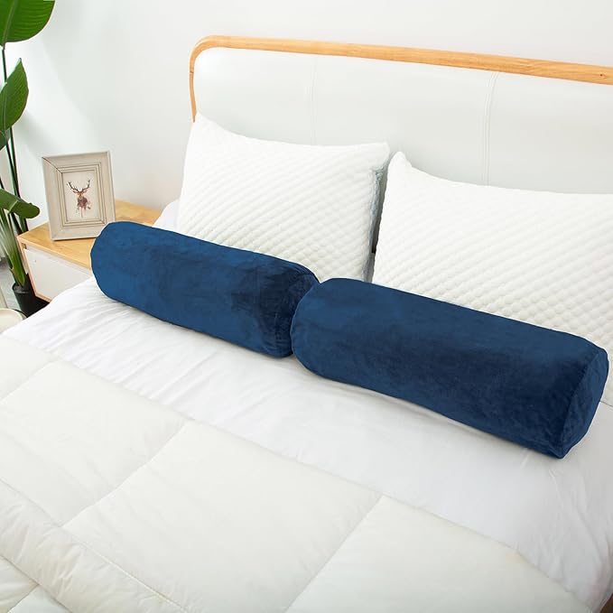 Body Pillow, Memory Foam Body Pillows for Adults Sleeping, Decorative Bolster Pillow for Bed & Couch, Long Cylinder Tube Round Pillow, 24x7.87 Inches, Set of 2 (Navy Blue)
