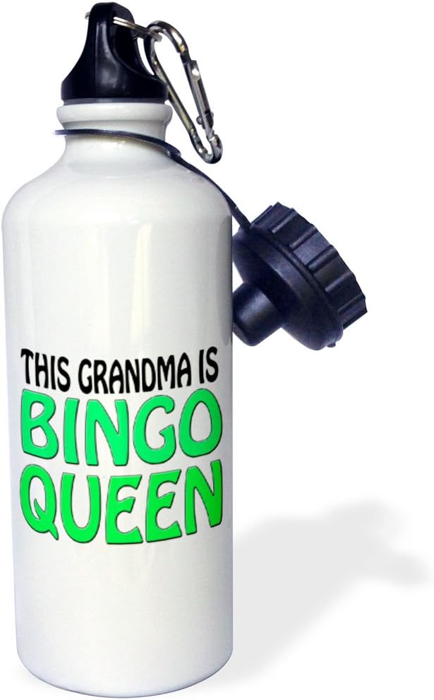 3dRose "This grandma is bingo queen, Lime green, " Sports Water Bottle, 21 oz, White