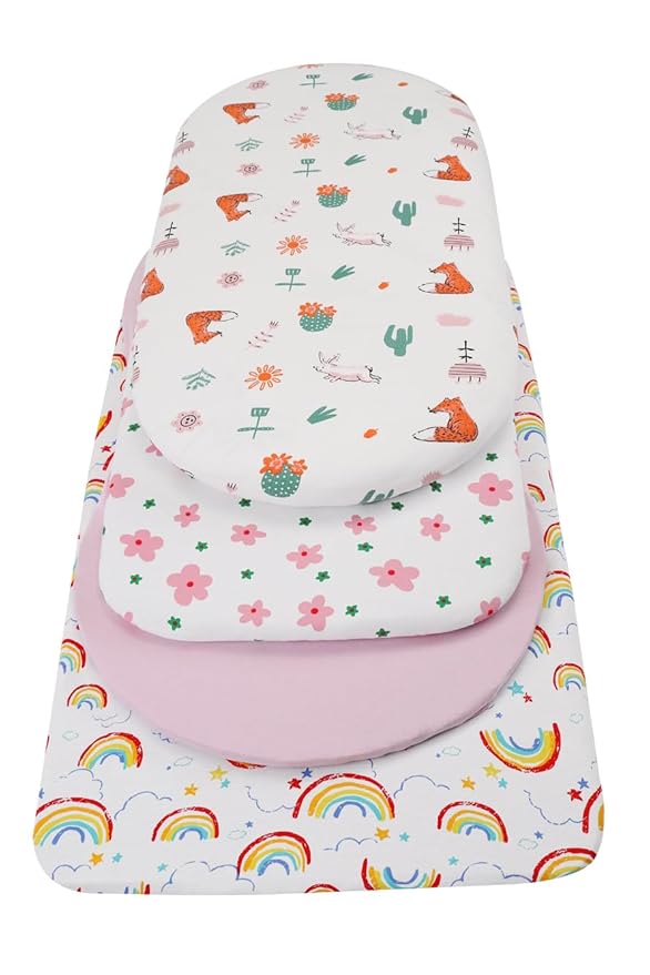 Bassinet Sheets Compatible with Baby Delight Beside Me Dreamer Bassinet, 2 Pack, 100% Jersey Knit Cotton 190GSM, Ultra Soft Breathable, Floral and Pink