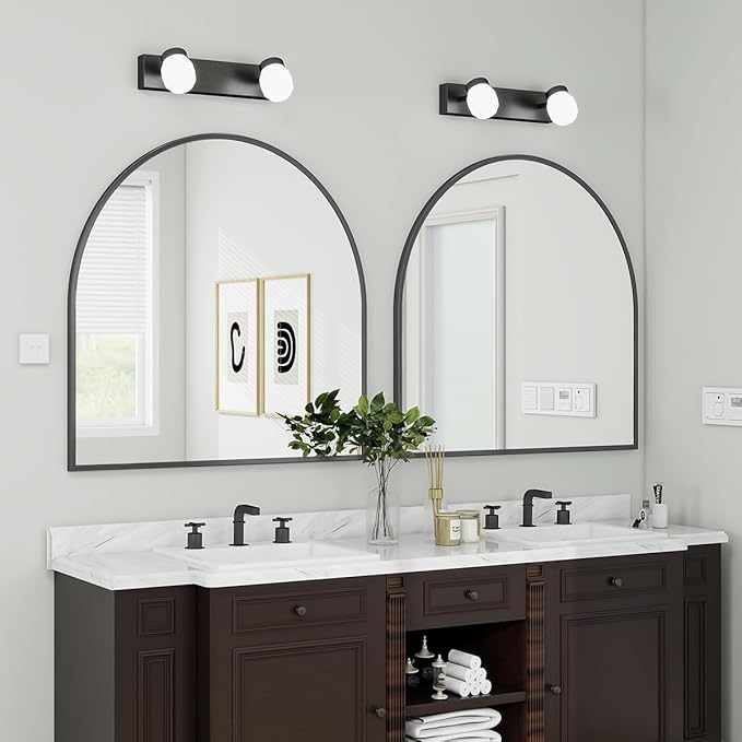 BEAUTYPEAK 31"x32" Arch Bathroom Mirror, Wall Mounted Vanity Metal Frame Mirror for Bedroom, Entryway, Living Room, Black