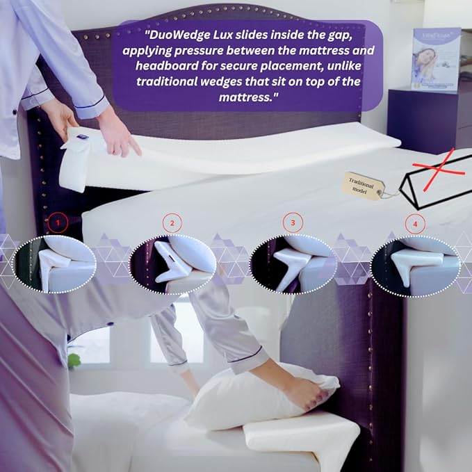 Bed Wedge Pillow for headboard Mattress Gap DuoWedge lux. (White, Double 54") The Perfect Filler for Gaps up to 7"