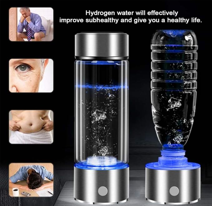 3 Mins Negative Ion Hydrogens-Rich Water Cup Generator Alkaline 450ML Portable USB Charge Electrolytic Generator Lonization Bottle Glass Anti-aging Health Care Cup