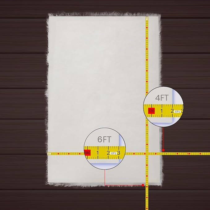 AMTOVO Faux Fur Sheepskin Rug for Living Room, 4 x 6 ft Coffee Fluffy Area Rug for Bedroom, Playroom, Luxury Room Decor, Rectangle