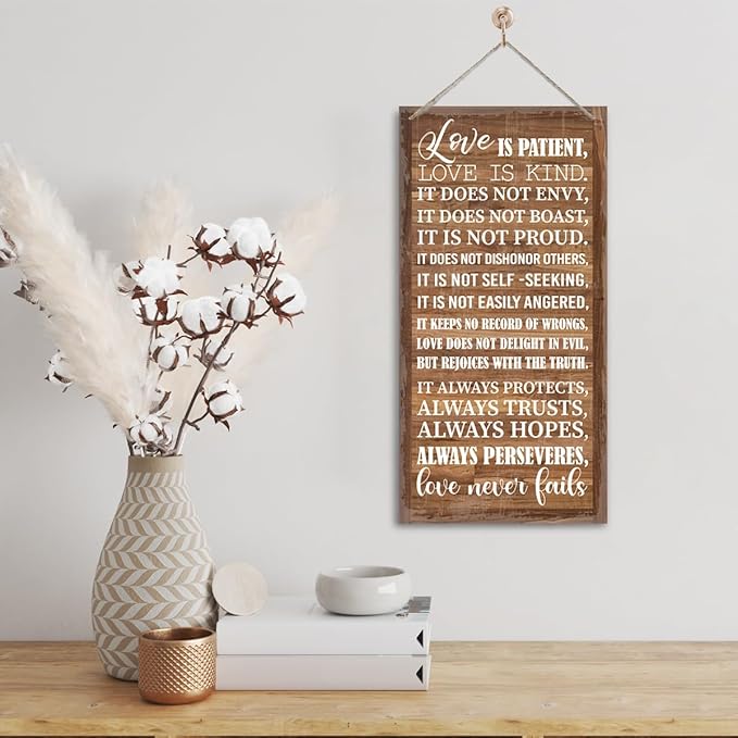 1 Corinthians 13:4-8 Inspirational Hanging Wood Decor Sign, Printed Wood Sign, Love is Patient, Love is Kind Quote, Hanging Bible Verses Woods Wall Signs, Rustic Home Decor Signs, Christian Gift I1