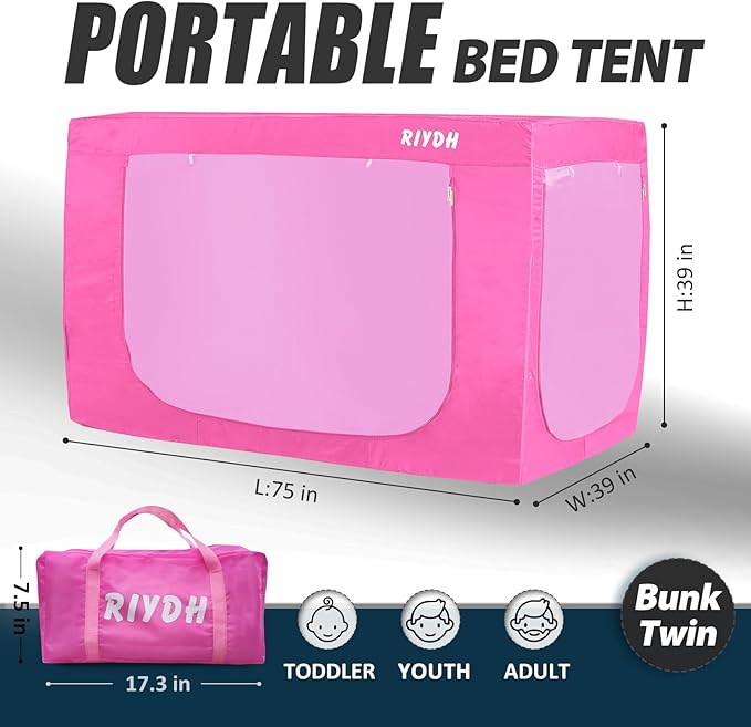 Bed Tent Bunk Twin Bed Canopy Tents - Portable Dream Tent for Kids and Adult Indoor Sleeping Tents 70% Blackout with 3 Doors Breathable Private Space Tents