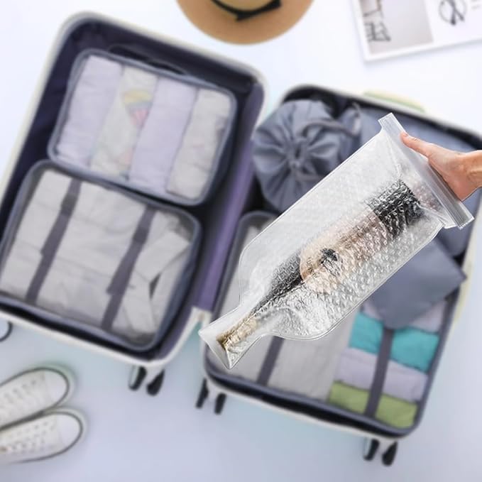 4 PCS Wine Bottle Travel Protector Bags for Airplane, Resealable Wine Sleeves Skins for Travel, Wine Carrier for Suitcase, Wine Shipping Box Packaging for Air Travel Luggage Accessories
