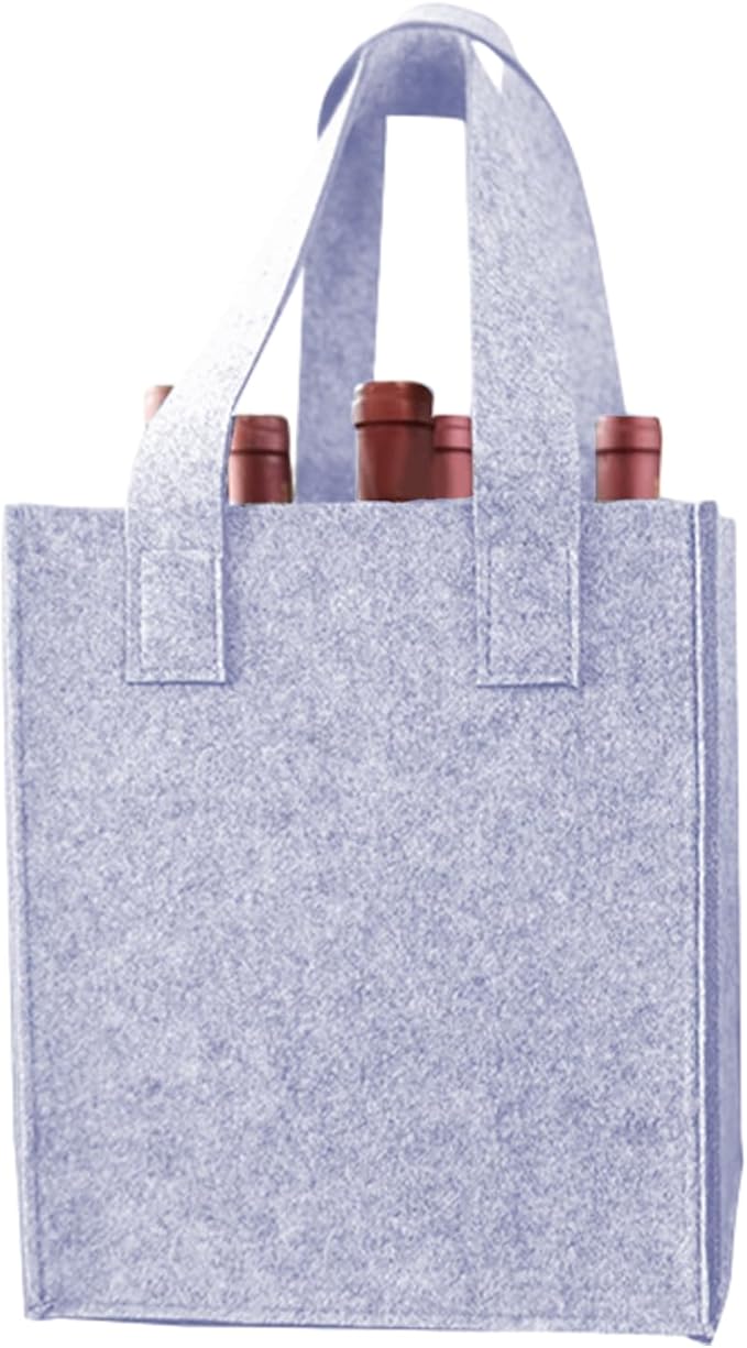Bottle Bag for Wine, 6 Compartments Felt Wine Bottle Holder, Resuable Wine Tote Bag with Compartments for Transporting Red Wine, Champagne, Beer and Water Bottles(light grey)