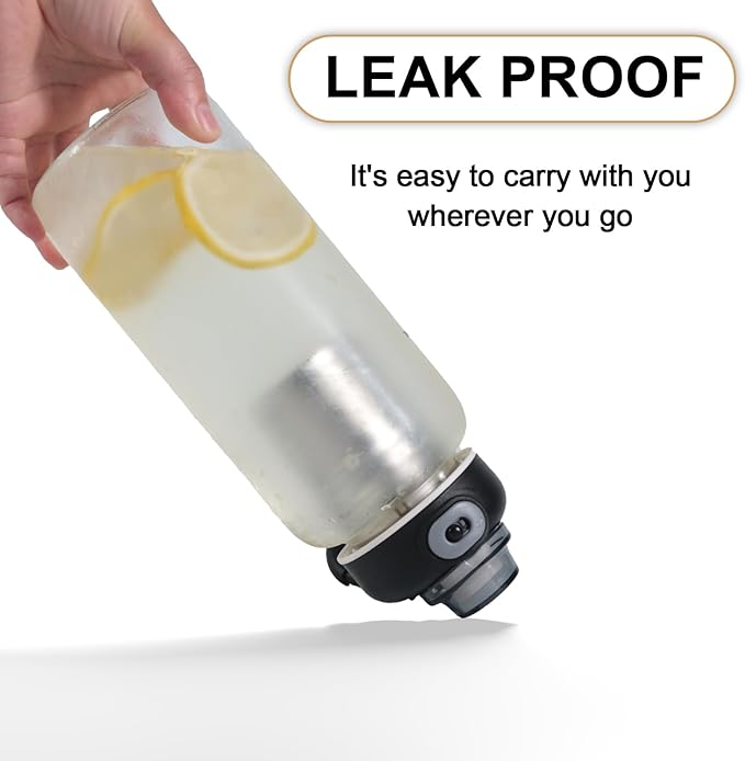 Borosilicate Glass drinking bottles,With Capacity Marker Water Bottle, 34oz Capacity, With Leak-Proof Lid, Stainless Steel Tea Strainer, BPA-Free For hot or cold drinks, coffee, tea and water